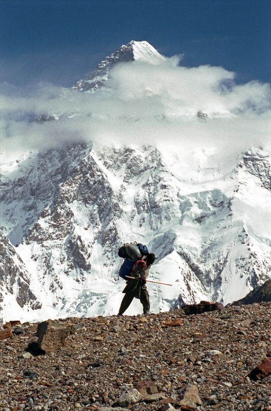 05 Sirdar Ali Naqi On Upper Baltoro Glacier With K2 Behind